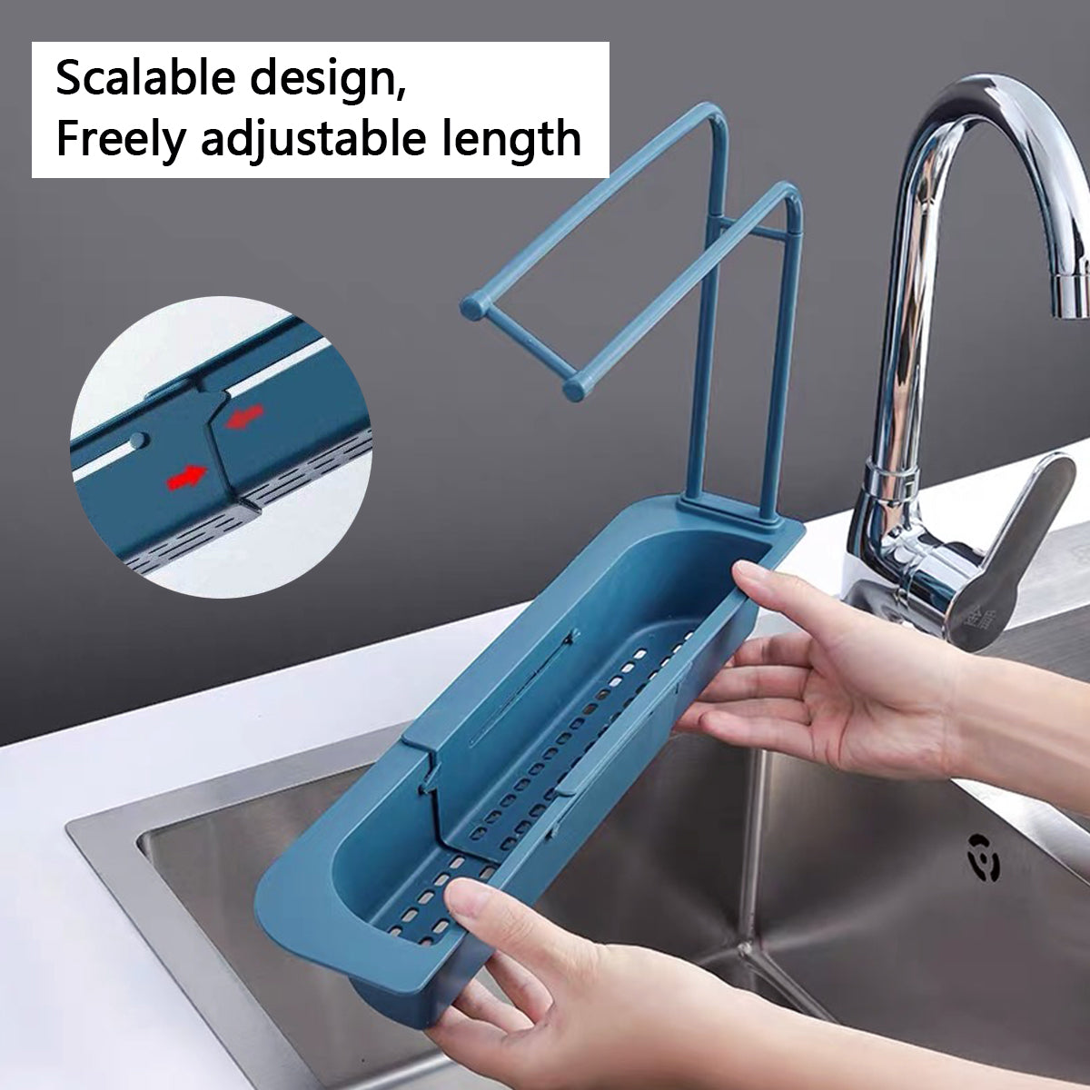 Telescopic Sink Rack Holder Expandable Storage Drain Basket Home Kitchen Kit - Grey