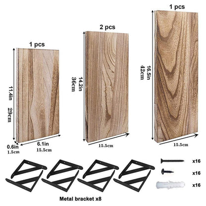 4 Wall-Mounted Wood Shelves with Black Metal Brackets
