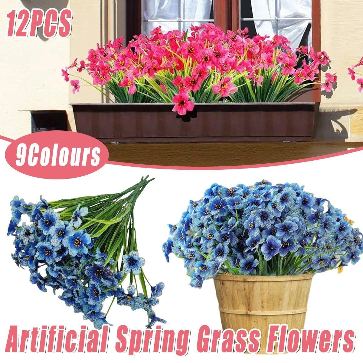 12pcs Artificial Flowers Set for Home Decor Wedding Party Fake Floral Decor - White