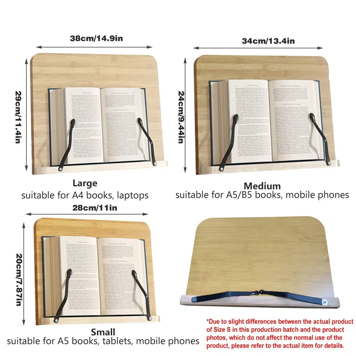 Wooden Adjustable Reading Stand Multifunctional Book Holder Bracket for Desk - Small