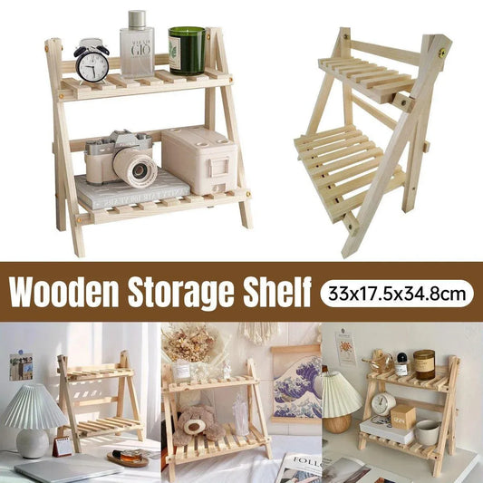 Natural Wood Two-Tier Desktop Shelf