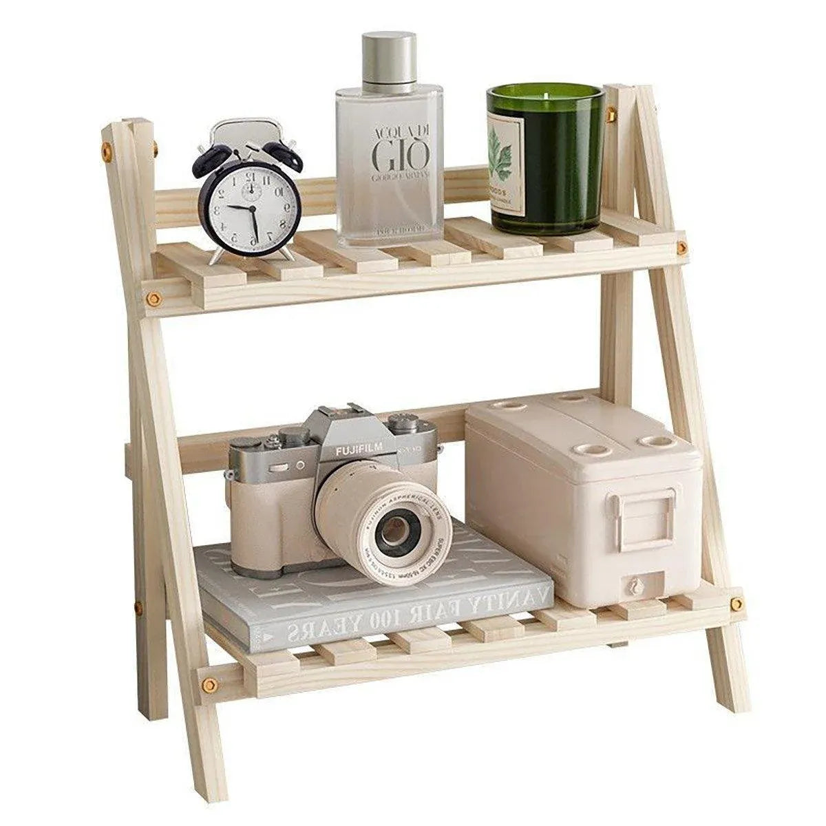 Natural Wood Two-Tier Desktop Shelf