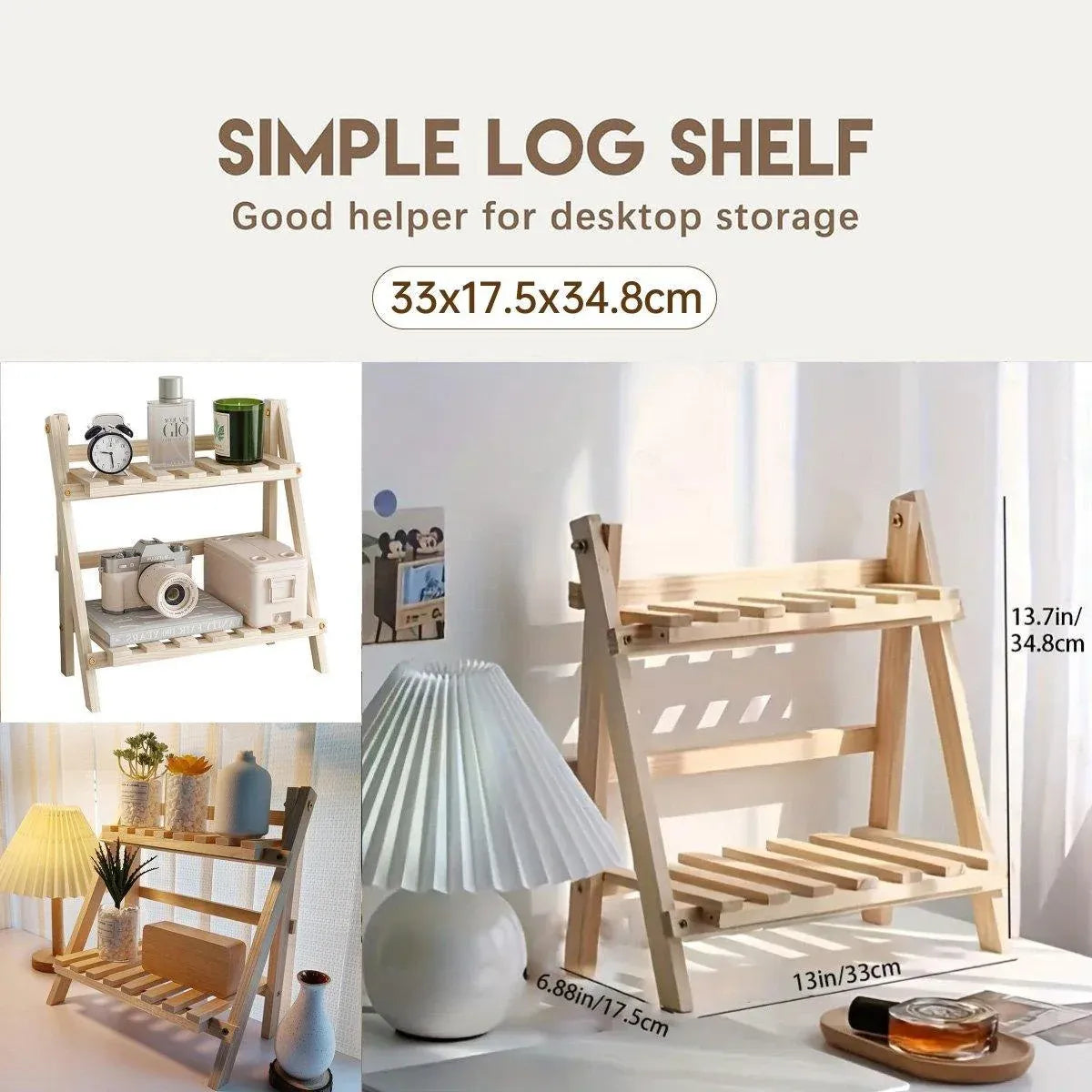 Natural Wood Two-Tier Desktop Shelf