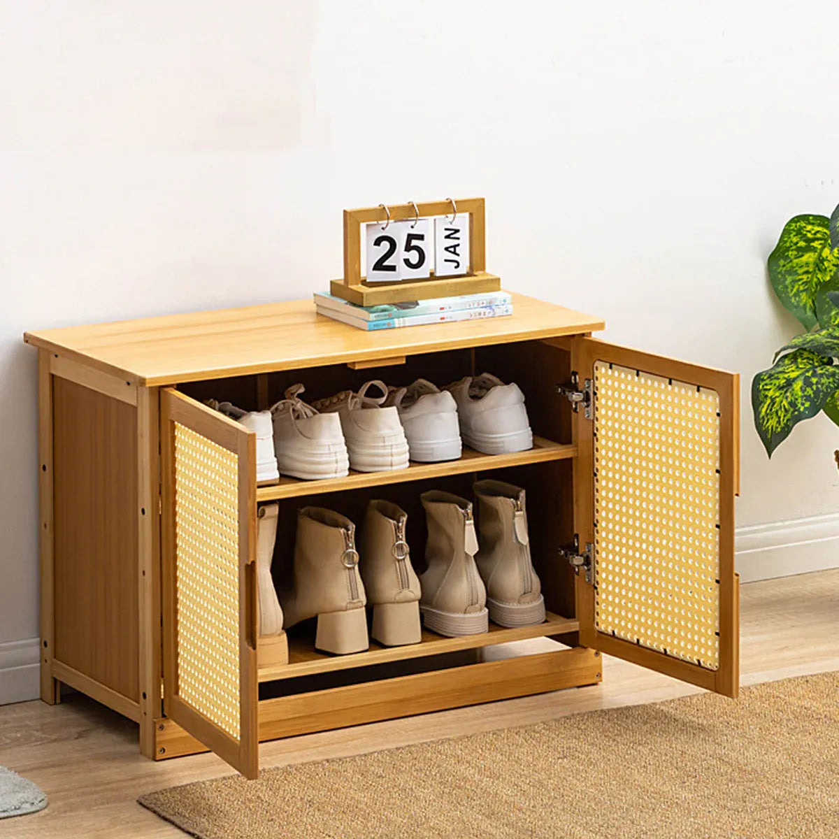 Shoe Changing Cabinet Bamboo Material Space Saving for Entryway Hallway Home Use