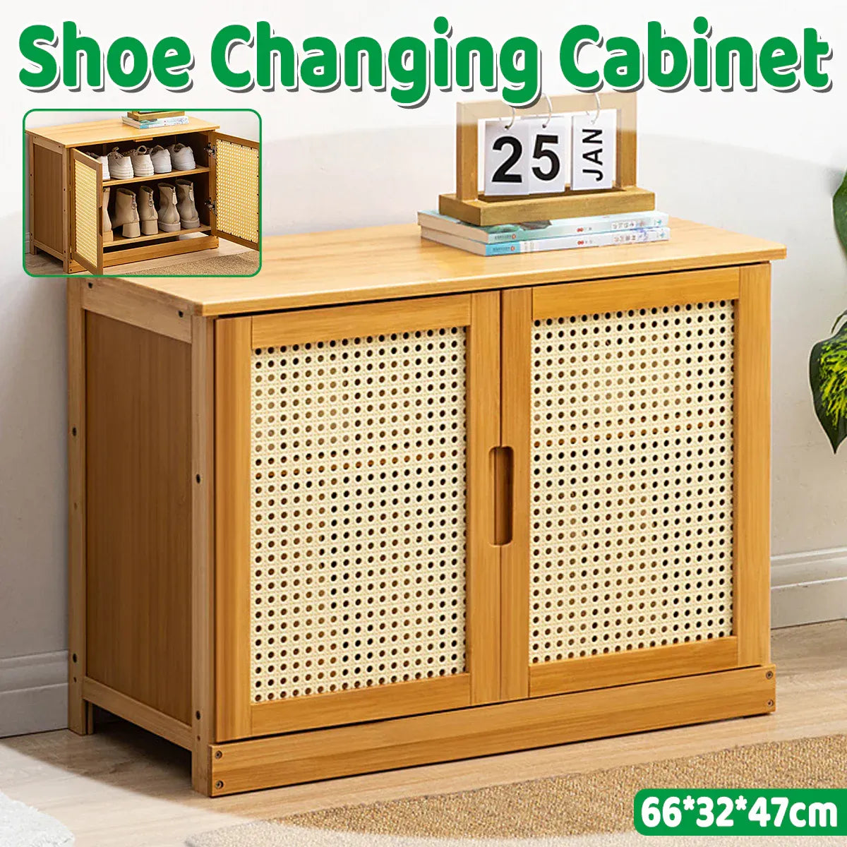 Shoe Changing Cabinet Bamboo Material Space Saving for Entryway Hallway Home Use