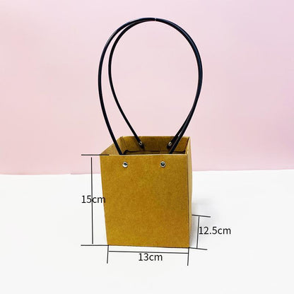 25x Kraft Paper Bag Flowers Waterproof Bouquet Basket Gift Box With Handle - 25PCS-Sq Big