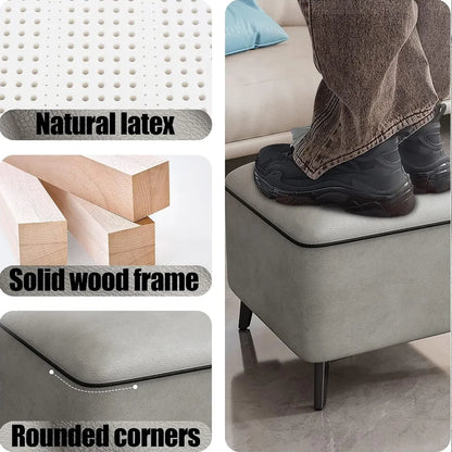 Household Light Luxury Door Shoe Bench Sofa Bench Solid Wood Leather Stool - Grey-L