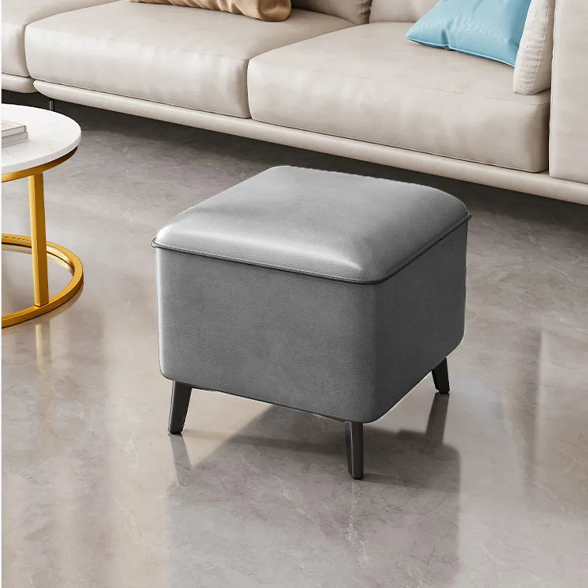 Household Light Luxury Door Shoe Bench Sofa Bench Solid Wood Leather Stool - Grey-L