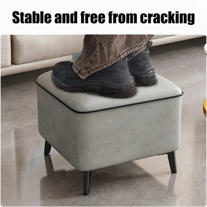 Household Light Luxury Door Shoe Bench Sofa Bench Solid Wood Leather Stool - Grey-L