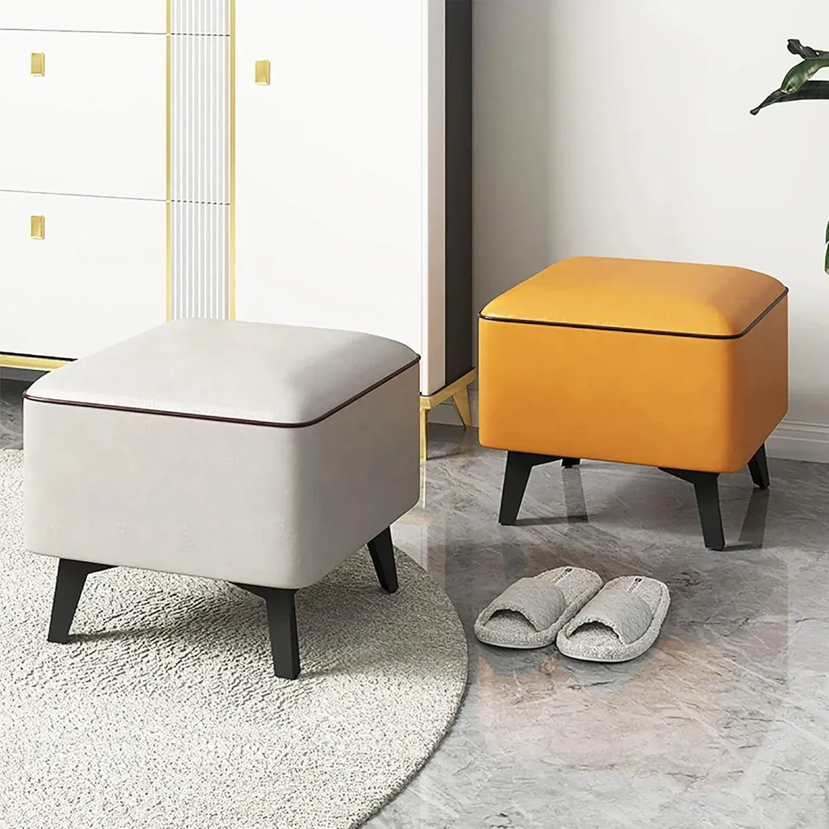 Household Light Luxury Door Shoe Bench Sofa Bench Solid Wood Leather Stool - Orange-L