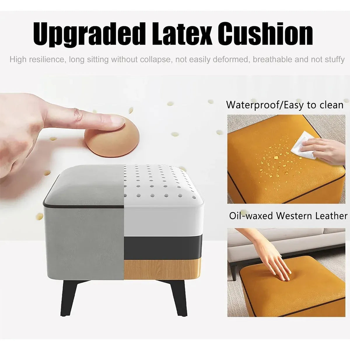 Household Light Luxury Door Shoe Bench Sofa Bench Solid Wood Leather Stool - Orange-L