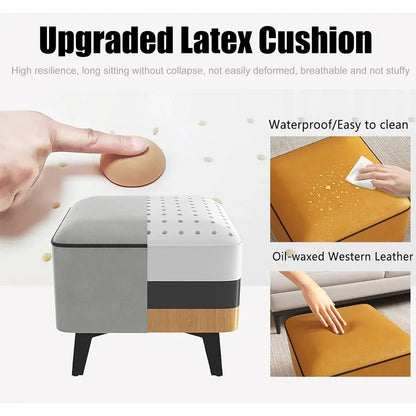 Household Light Luxury Door Shoe Bench Sofa Bench Solid Wood Leather Stool - Orange-L