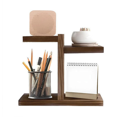 Wooden Desktop Storage Shelf Simple Decorative Flower Stand for Home Office - Brown