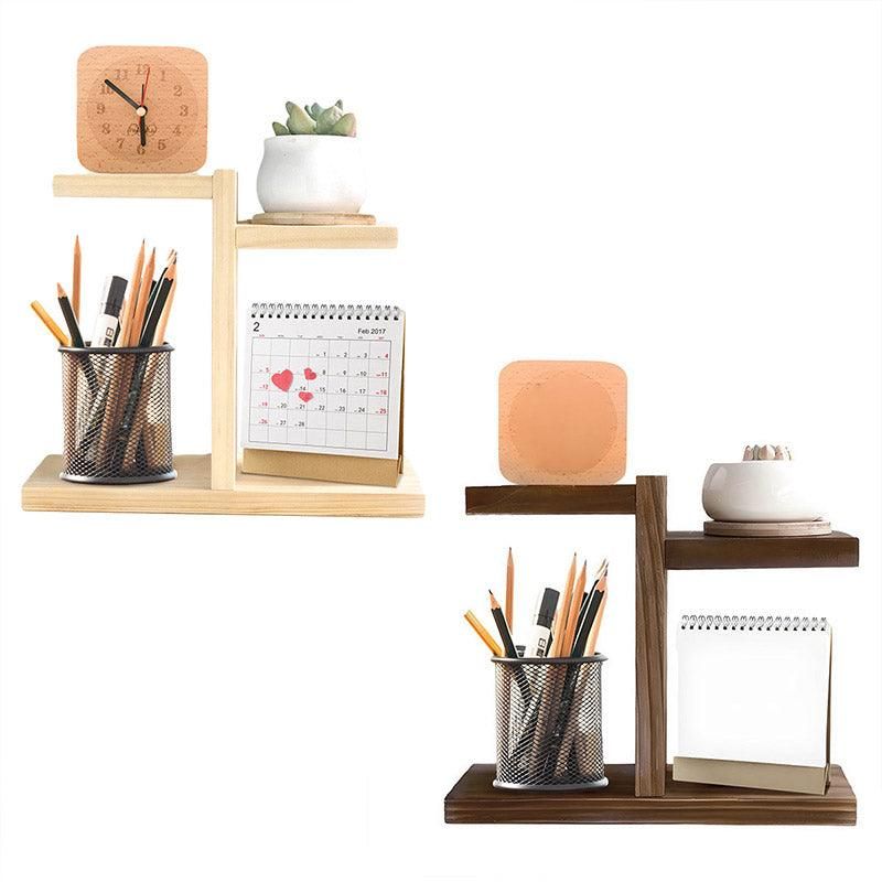 Wooden Desktop Storage Shelf Simple Decorative Flower Stand for Home Office - Brown