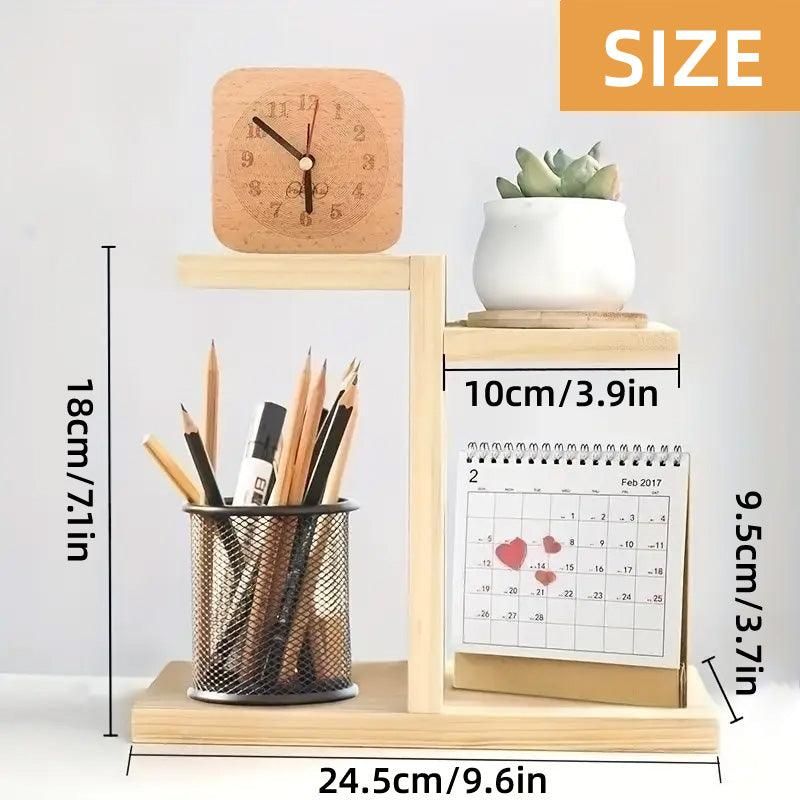 Wooden Desktop Storage Shelf Simple Decorative Flower Stand for Home Office - Brown