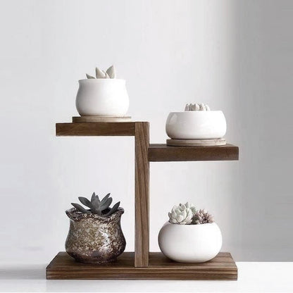 Wooden Desktop Storage Shelf Simple Decorative Flower Stand for Home Office - Brown
