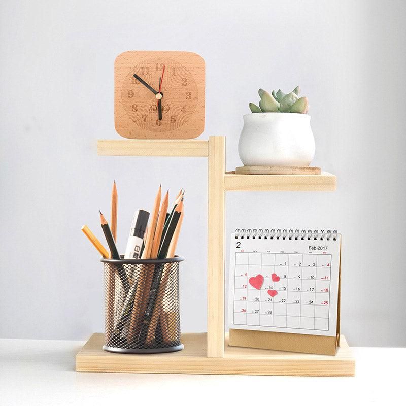 Wooden Desktop Storage Shelf Simple Decorative Flower Stand for Home Office - Brown