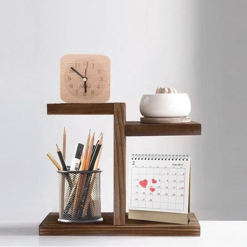 Wooden Desktop Storage Shelf Simple Decorative Flower Stand for Home Office - Brown