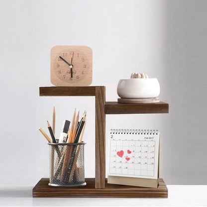 Wooden Desktop Storage Shelf Simple Decorative Flower Stand for Home Office - Brown