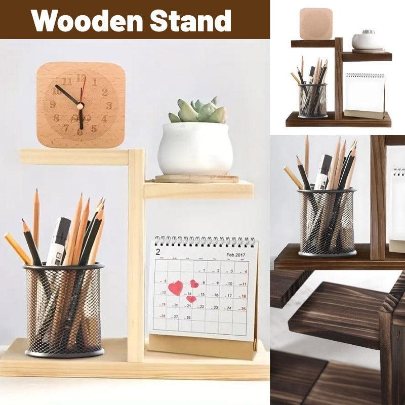 Wooden Desktop Storage Shelf Simple Decorative Flower Stand for Home Office - Brown