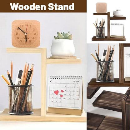 Wooden Desktop Storage Shelf Simple Decorative Flower Stand for Home Office - Brown