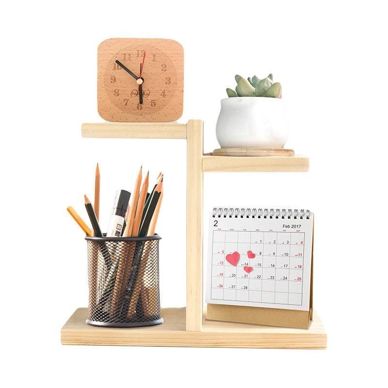 Wooden Desktop Storage Shelf Simple Decorative Flower Stand for Home Office - Wood Colour