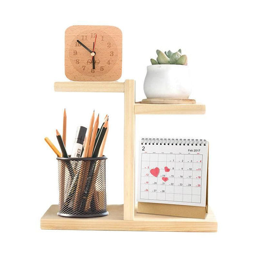 Wooden Desktop Storage Shelf Simple Decorative Flower Stand for Home Office - Wood Colour