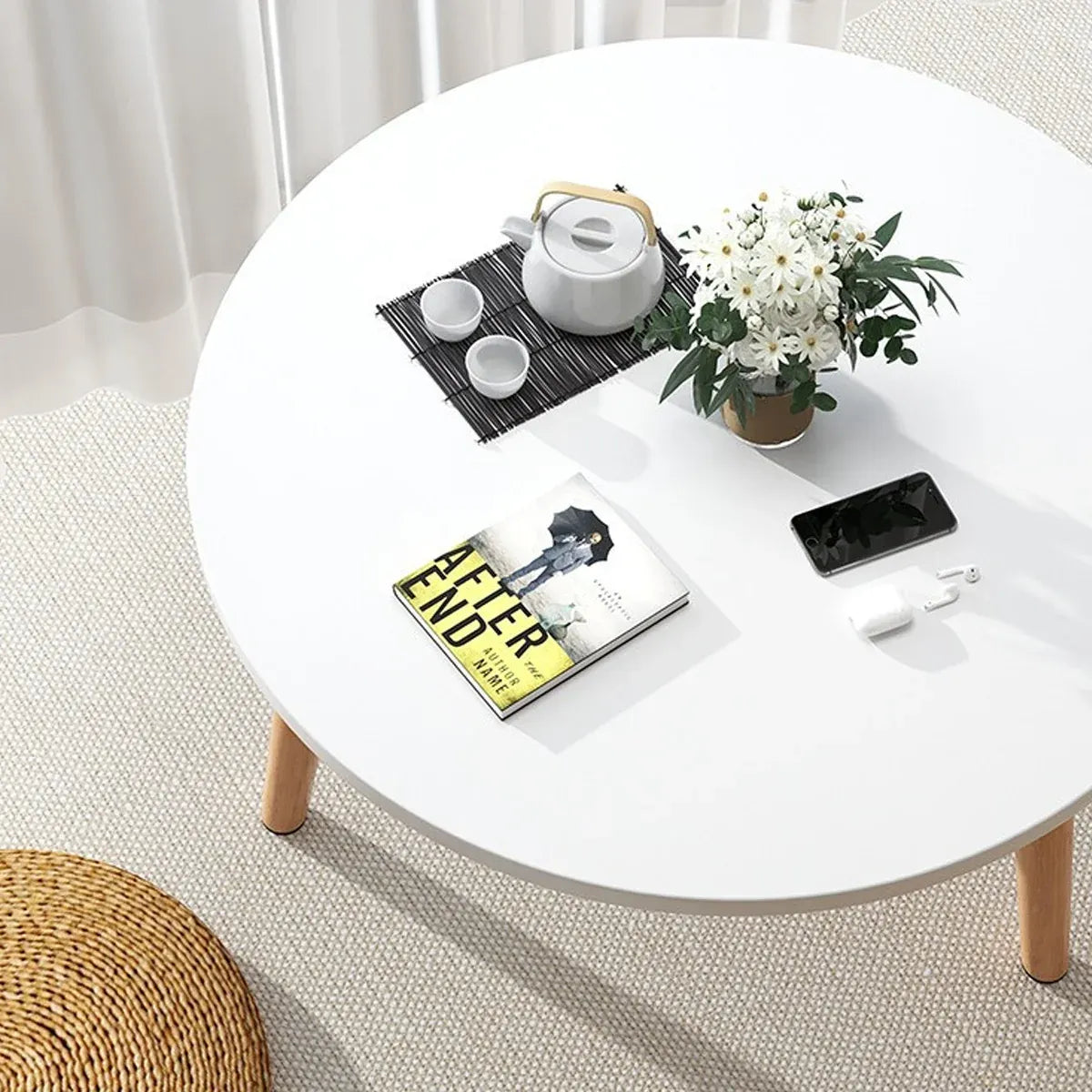 Round Coffee Table Low Side Table Modern Living Room Bedroom Accent Furniture