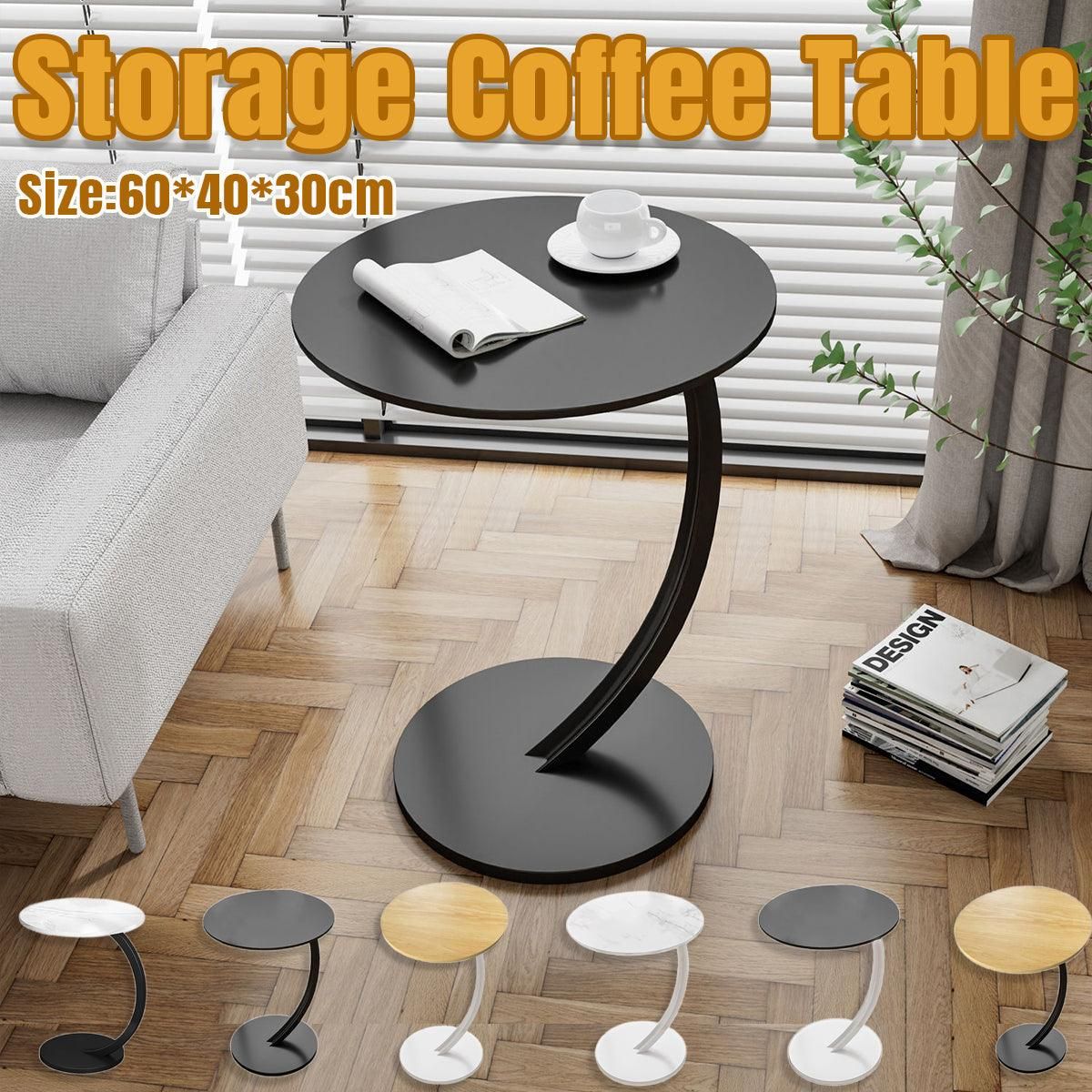 C Shaped Snack Side Table for Sofa Couch Small End Table for Living Room Bedroom - Brown-Black