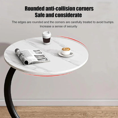 C Shaped Snack Side Table for Sofa Couch Small End Table for Living Room Bedroom - Brown-Black