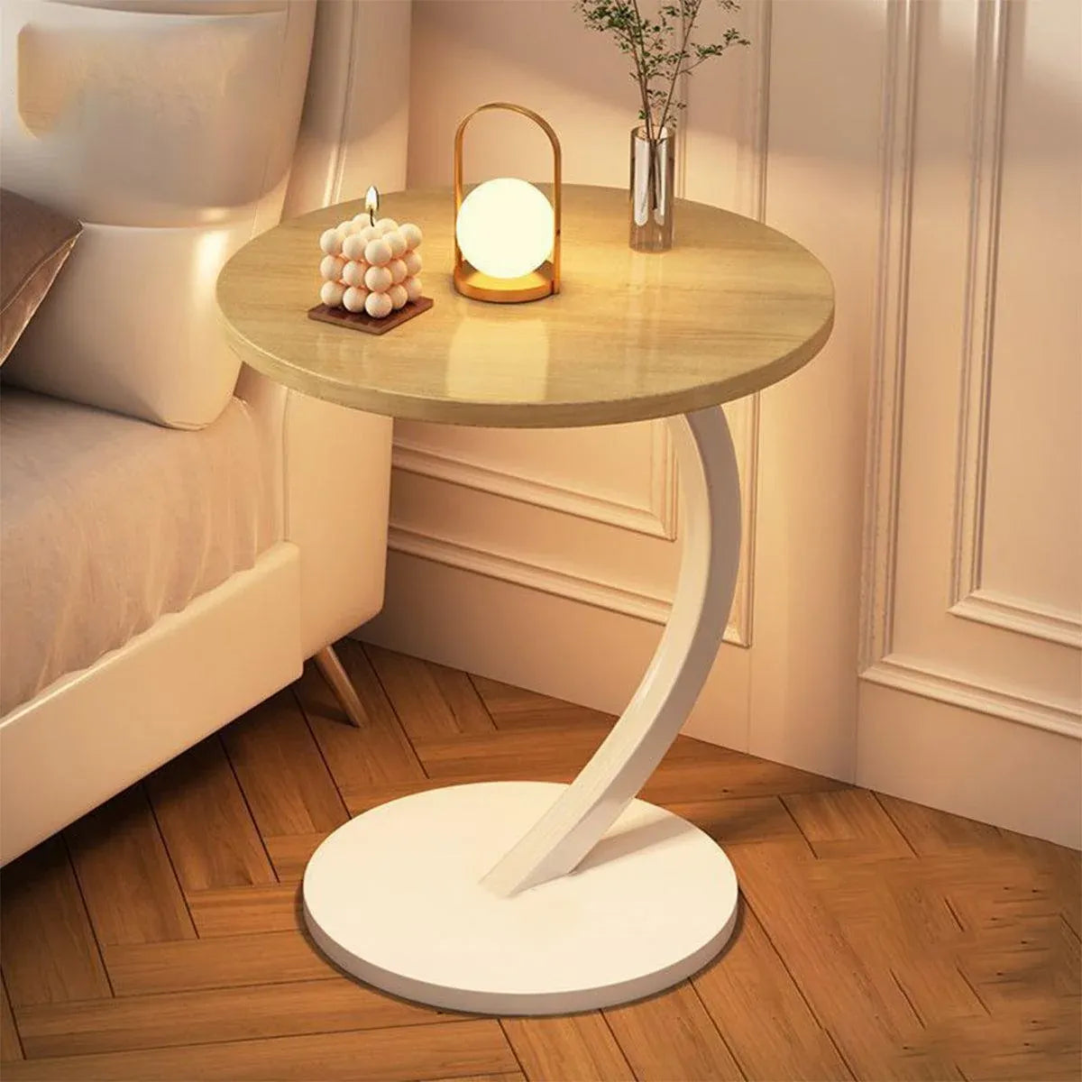 C Shaped Snack Side Table for Sofa Couch Small End Table for Living Room Bedroom - Brown-Black