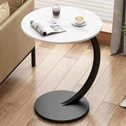C Shaped Snack Side Table for Sofa Couch Small End Table for Living Room Bedroom - Brown-Black