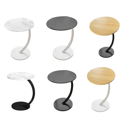 C Shaped Snack Side Table for Sofa Couch Small End Table for Living Room Bedroom - Brown-White