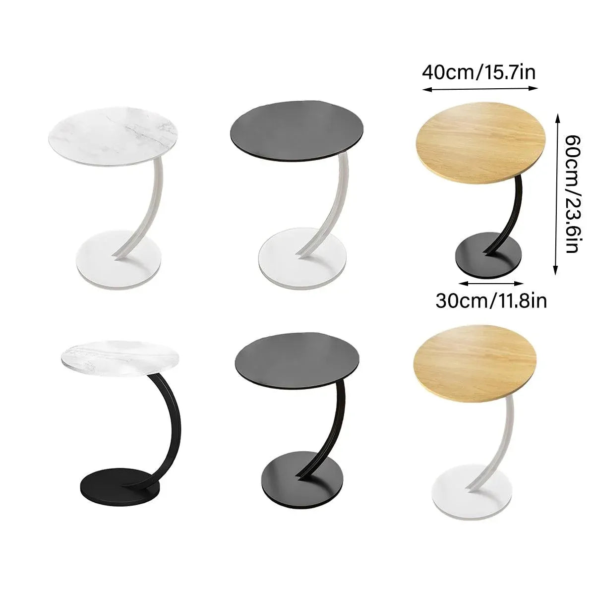 C Shaped Snack Side Table for Sofa Couch Small End Table for Living Room Bedroom - Brown-White