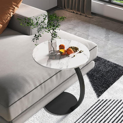 C Shaped Snack Side Table for Sofa Couch Small End Table for Living Room Bedroom - Brown-White