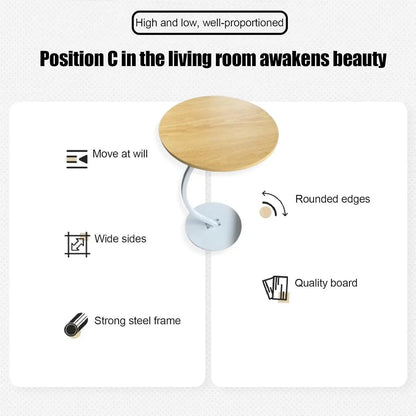 C Shaped Snack Side Table for Sofa Couch Small End Table for Living Room Bedroom - Brown-White