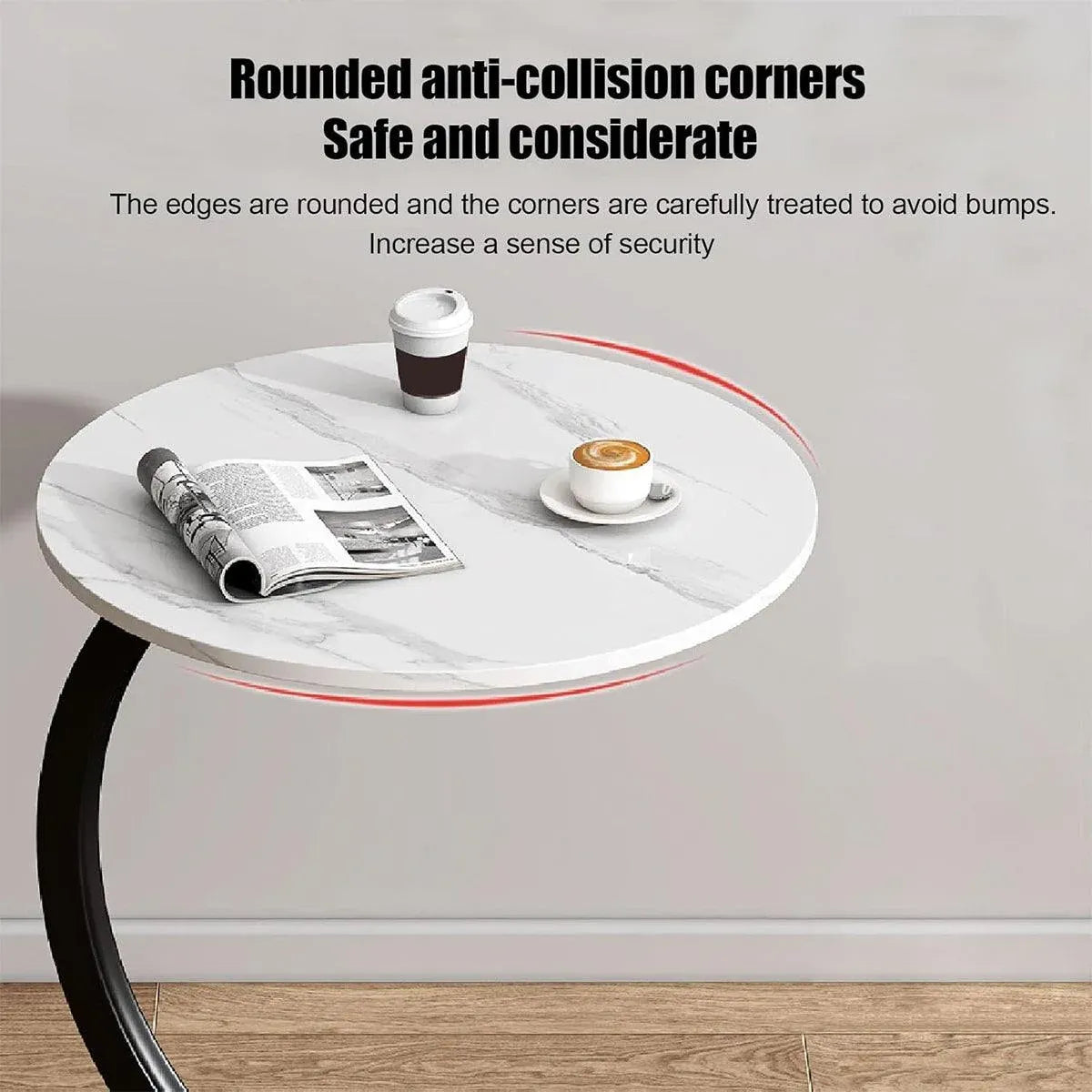 C Shaped Snack Side Table for Sofa Couch Small End Table for Living Room Bedroom - Brown-White