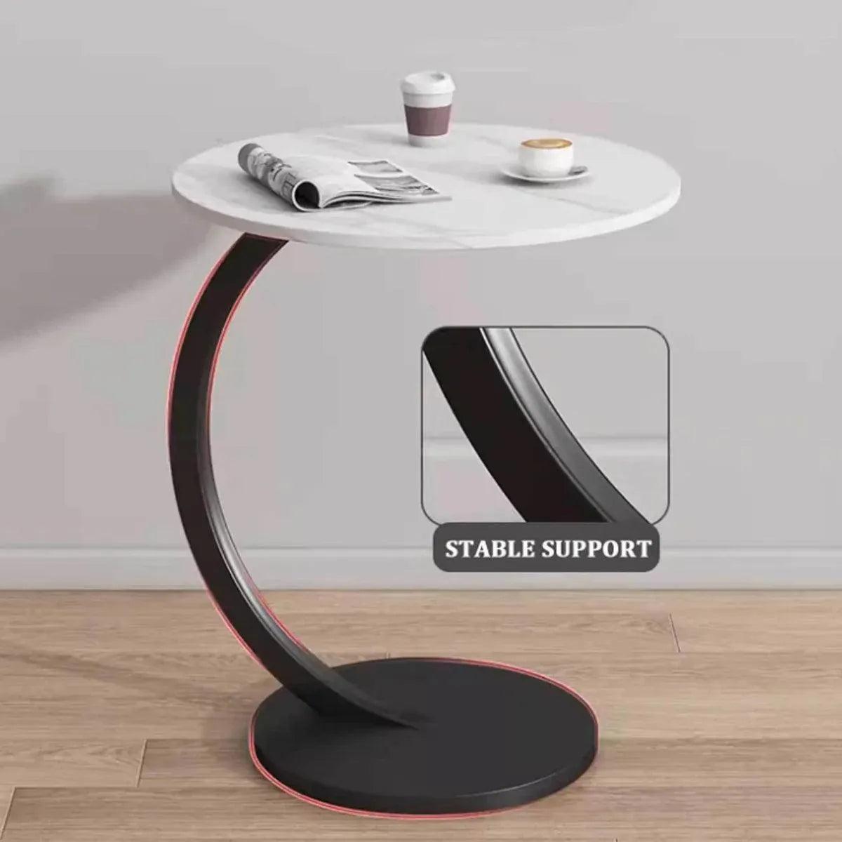 C Shaped Snack Side Table for Sofa Couch Small End Table for Living Room Bedroom - Brown-White