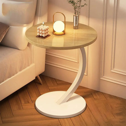 C Shaped Snack Side Table for Sofa Couch Small End Table for Living Room Bedroom - Brown-White