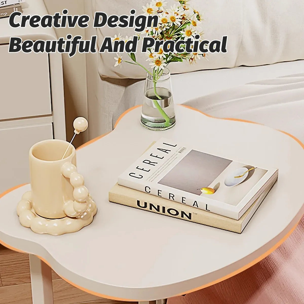 Moveable Side Table Rolling Wheels Sturdy For Sofa Bedside Living Room Use