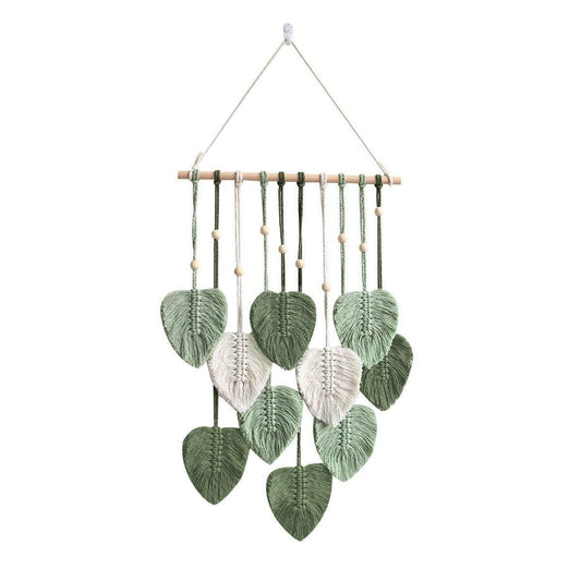 Handmade Braided Cotton Rope Leaves Wall Hanging Home Decoration Ornament - Green