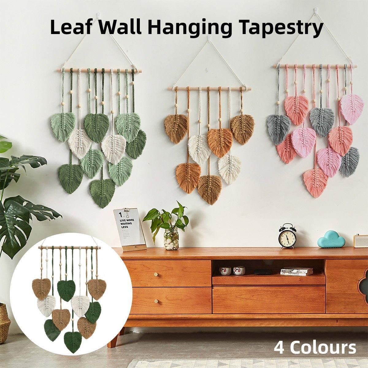 Handmade Braided Cotton Rope Leaves Wall Hanging Home Decoration Ornament - Green