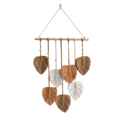 Handmade Braided Cotton Rope Leaves Wall Hanging Home Decoration Ornament - Khaki
