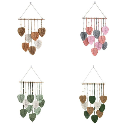 Handmade Braided Cotton Rope Leaves Wall Hanging Home Decoration Ornament - Khaki