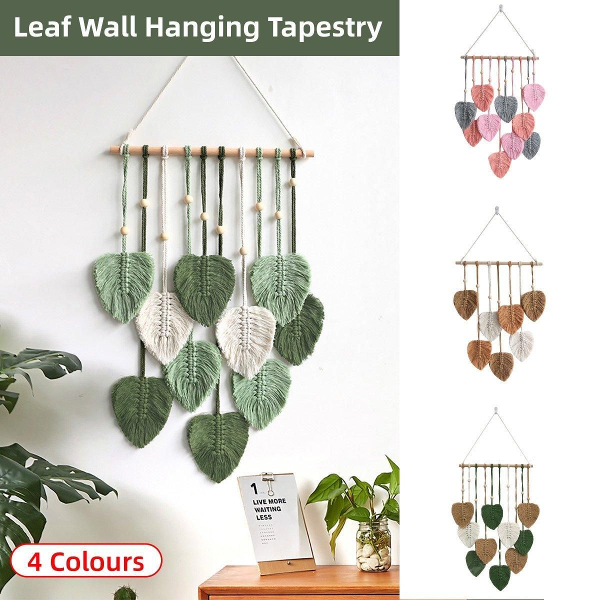 Handmade Braided Cotton Rope Leaves Wall Hanging Home Decoration Ornament - Khaki