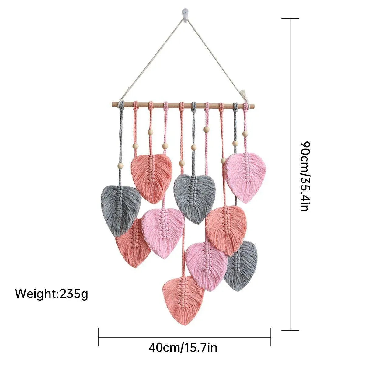 Handmade Braided Cotton Rope Leaves Wall Hanging Home Decoration Ornament - Pink