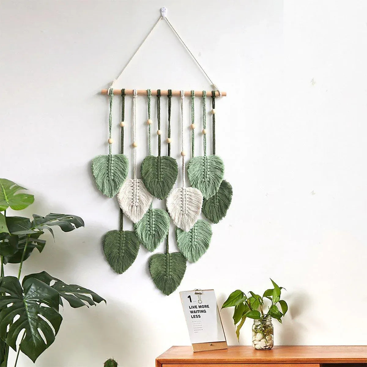 Handmade Braided Cotton Rope Leaves Wall Hanging Home Decoration Ornament - Pink