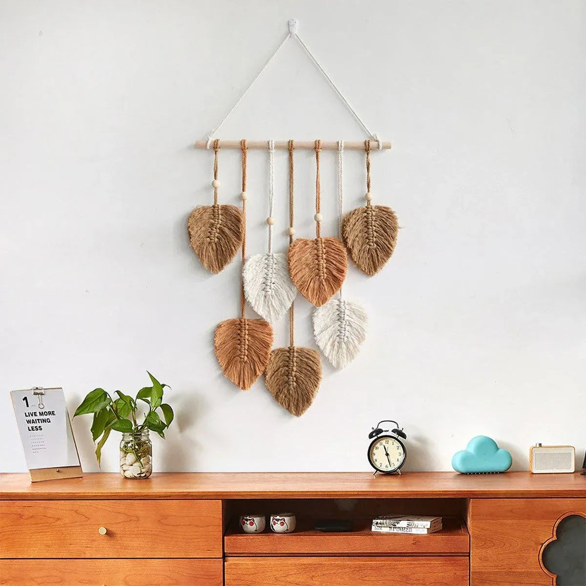 Handmade Braided Cotton Rope Leaves Wall Hanging Home Decoration Ornament - Pink