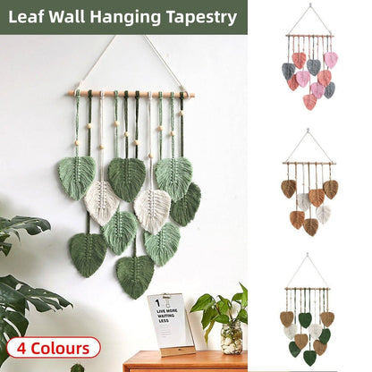 Handmade Braided Cotton Rope Leaves Wall Hanging Home Decoration Ornament - Pink