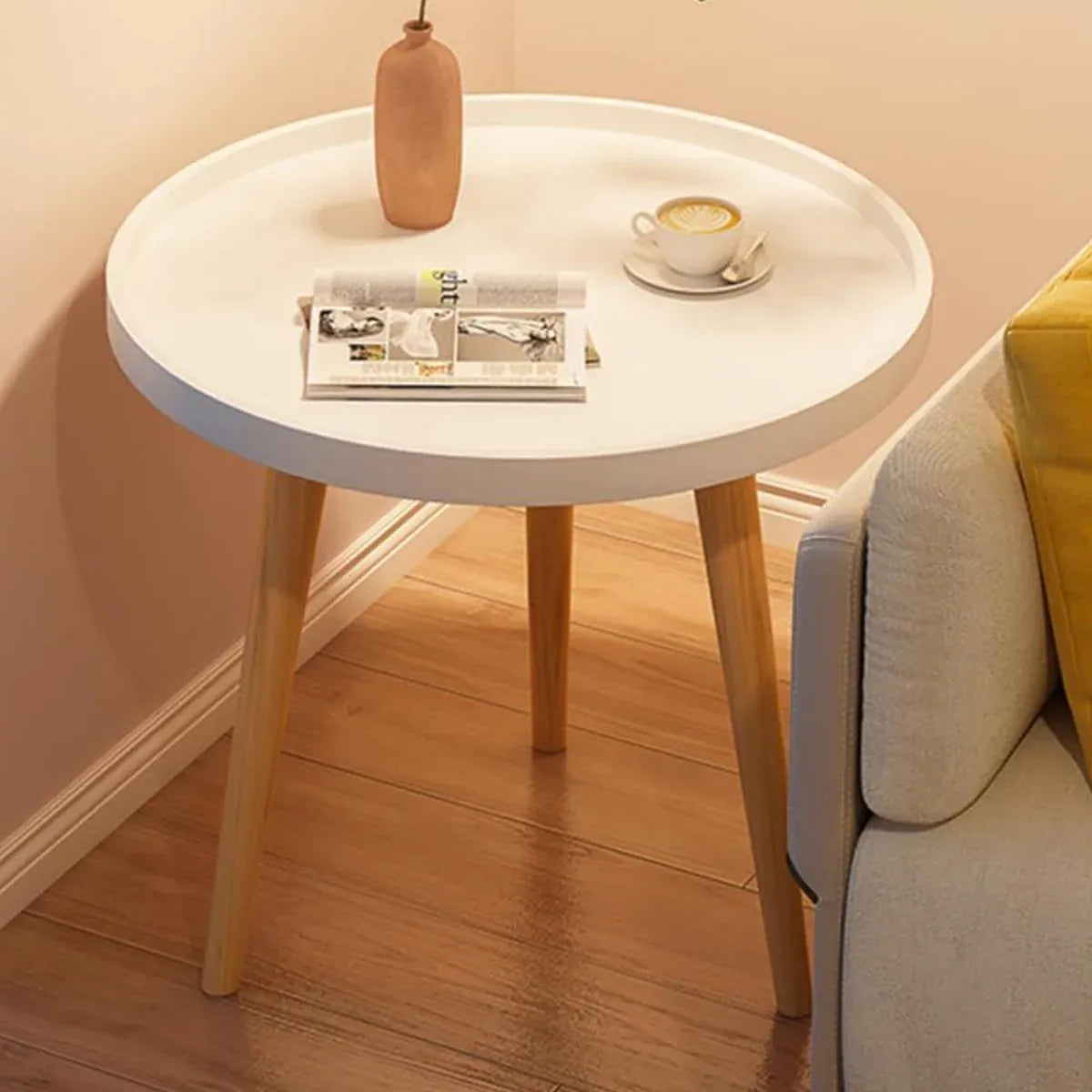 Simple Round Side Table Coffee Table for Living Room Sofa Side Space Saving